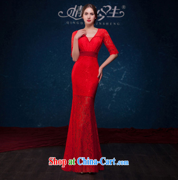 Love Life 2015 summer New Red lace crowsfoot dress sexy V collar 5 cuff banquet evening dress wedding dress bridal toast serving red S pictures, price, brand platters! Elections are good character, the national distribution, so why buy now enjoy more preferential! Health