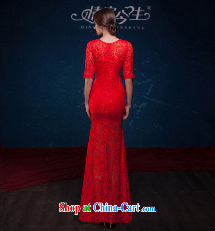 Love Life 2015 summer New Red lace crowsfoot dress sexy V collar 5 cuff banquet evening dress wedding dress bridal toast serving red S pictures, price, brand platters! Elections are good character, the national distribution, so why buy now enjoy more preferential! Health