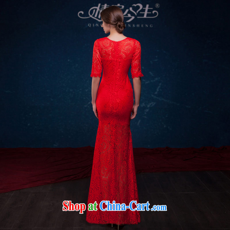 Love Life 2015 summer New Red lace at Merlion dress sexy V collar 5 cuff banquet evening dress wedding dress bridal toast serving red S, love life, and shopping on the Internet
