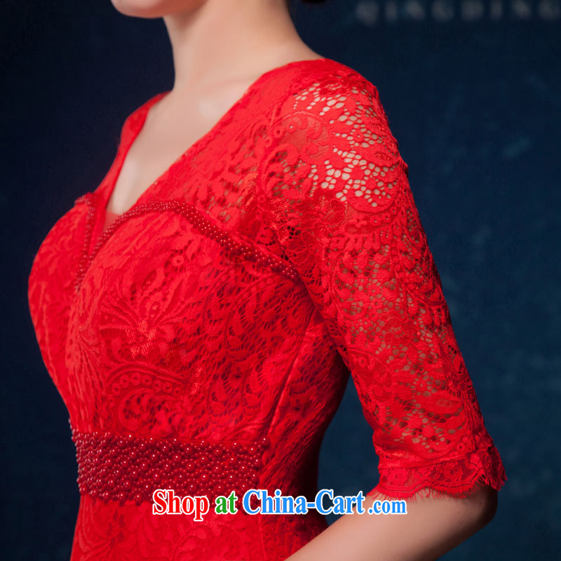 Love Life 2015 summer New Red lace at Merlion dress sexy V collar 5 cuff banquet evening dress wedding dress bridal toast serving red S, love life, and shopping on the Internet