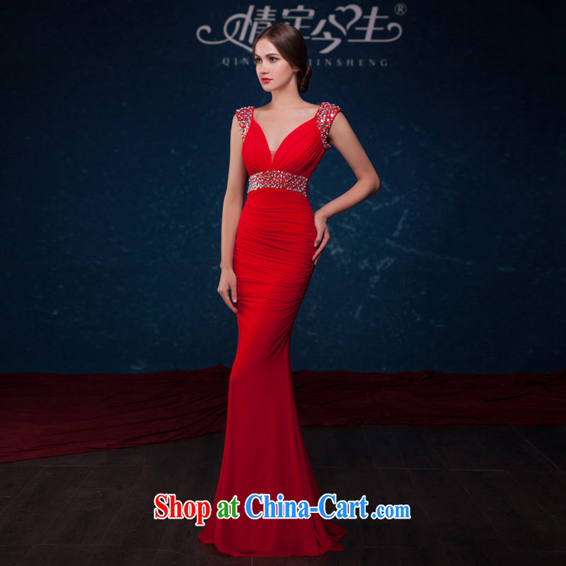 Love Life 2015 summer new, fashionable Deep V collar crowsfoot cultivating graphics thin red bridal toast service banquet dress red XL, love life, and shopping on the Internet