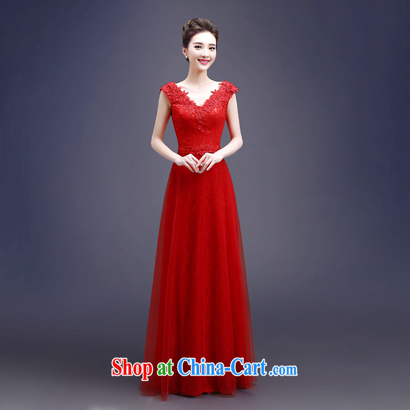 Kou Connie red bridal toast clothing Spring Summer 2015 New Long stylish double-shoulder lace strap graphics thin wedding dress female LF red XL