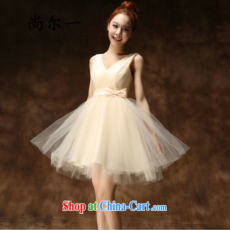 There is a Korean version of the new, champagne color bridesmaid dress bridal short bows shaggy dress Evening Dress daily 5282 champagne color M, there is a, and shopping on the Internet