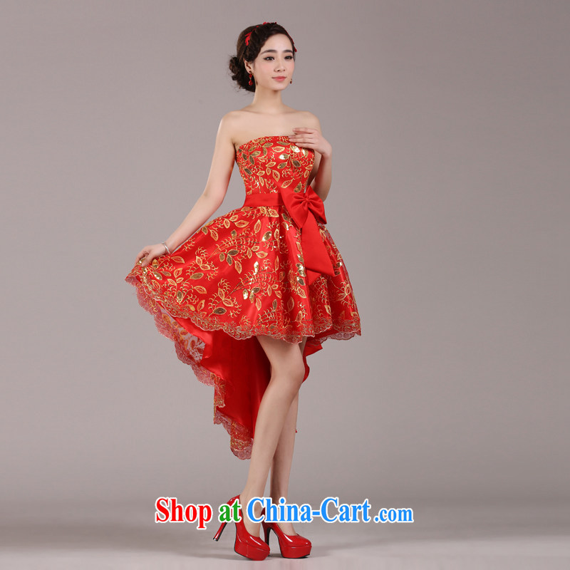 Pure bamboo love dresses wedding dresses red bridal gown before after short gown bridal toast dress beauty legs dress uniform performance stage service Red Red B XXXL paragraph, the pure love bamboo yarn, shopping on the Internet