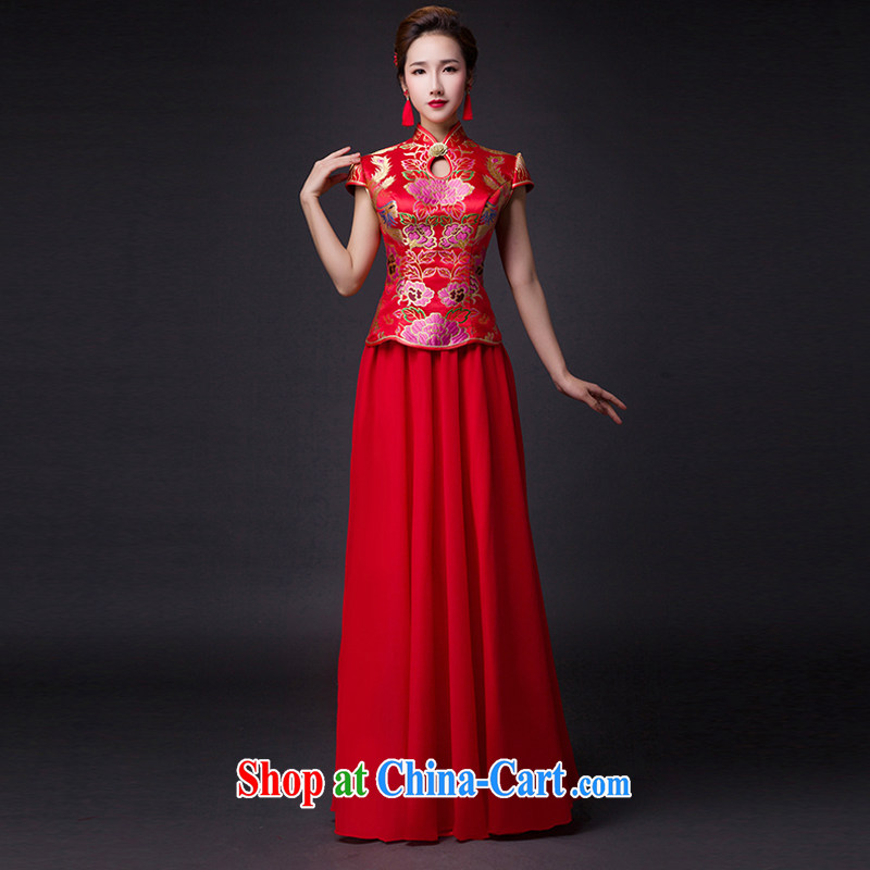 Hi Ka-hi 2015 new bows dresses, classic style retro fine embroidery only the US is withholding dress skirt L 016 red left size tailored