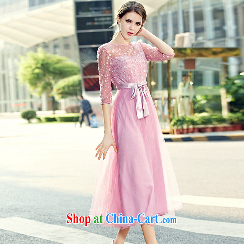 Wen Min 2015 spring and summer new lady in snow cuff woven Web yarn embroidery, long skirt large dresses dress girls 6512 pink XL, Wen Min, shopping on the Internet