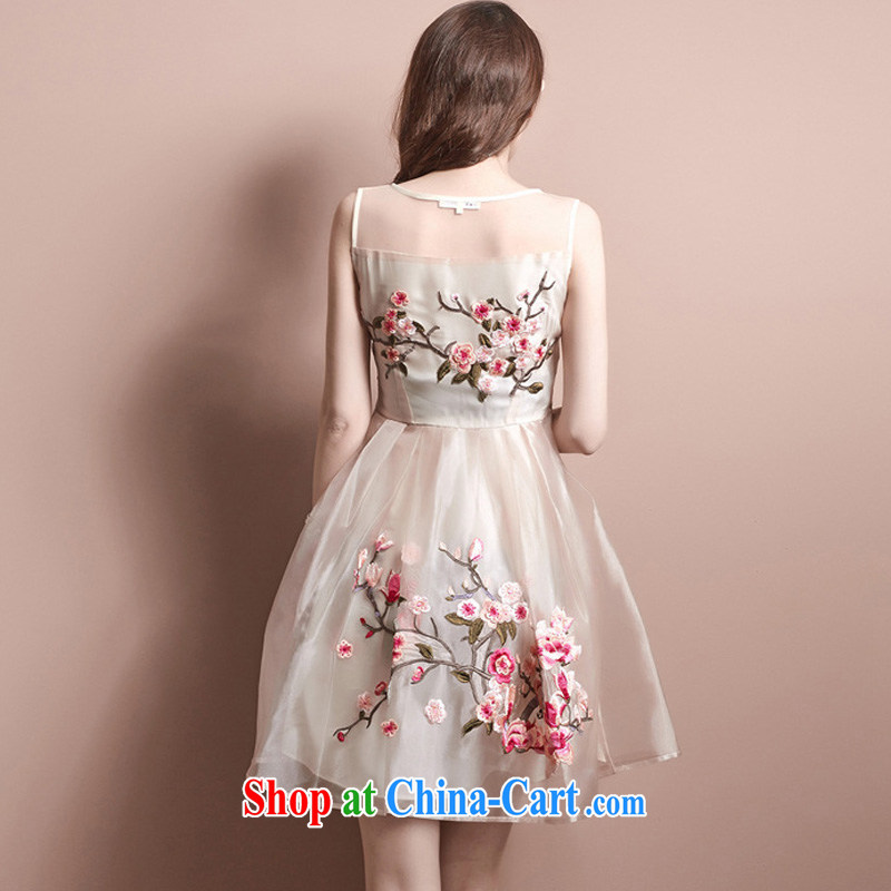 Wen Min summer 2015 new European root yarn Phillips-head embroidery vest dress dress women 6002 apricot XL, Wen Min, online shopping