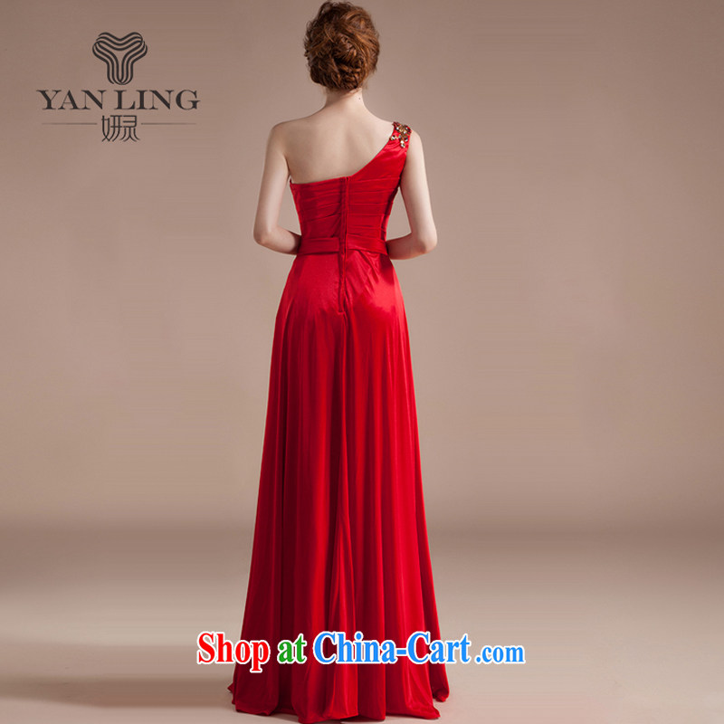 Her spirit Lace Embroidery flowers single shoulder red marriages served toast wedding dress evening dress long red S, her spirit, and shopping on the Internet