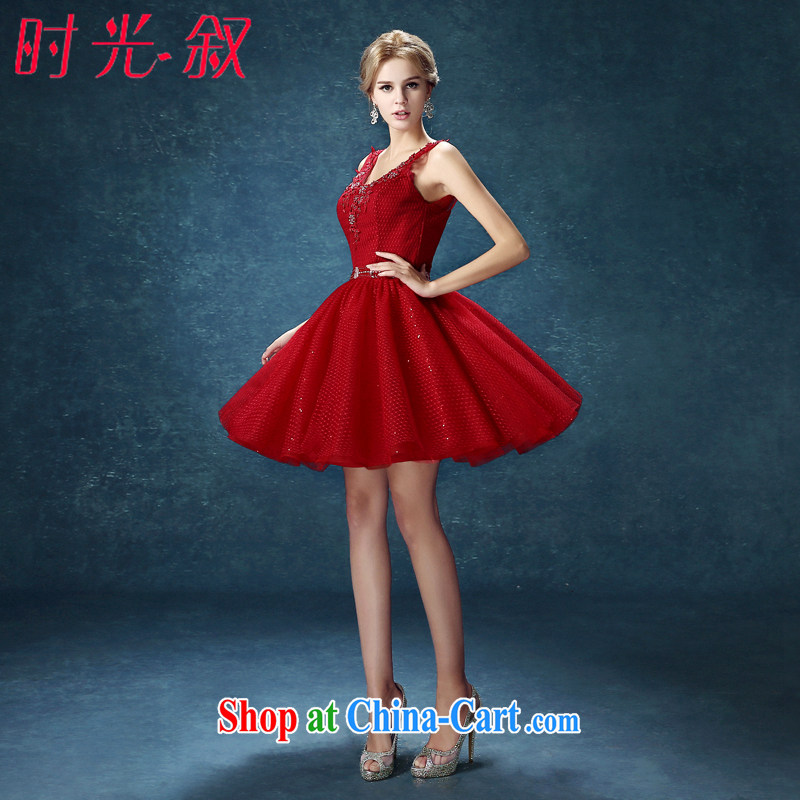 Syria Time 2015 new bridesmaid dress uniform toast marriages and stylish Red Beauty short shoulders girl dress spring and summer wine red XXL