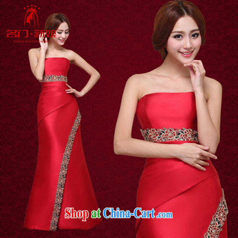 The bride's 2015 New Red bows dress long dress retro red erase chest dress 665 made 25 day shipping