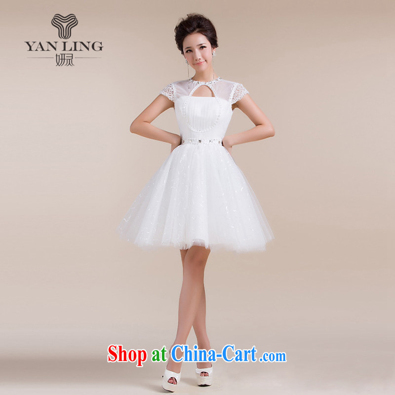 Her spirit 2015 new erase chest Openwork field shoulder stylish short skirts small dress bridesmaid clothing white L