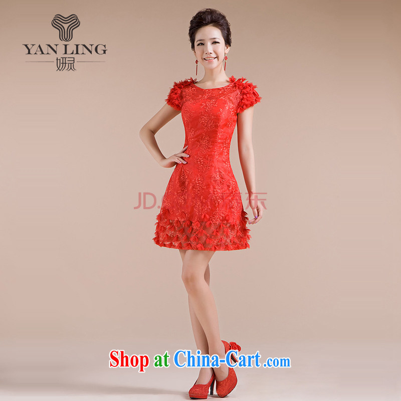 Her spirit 2015 new dress Openwork lace shoulder lace dress is cultivating small dress LF 153 red XL