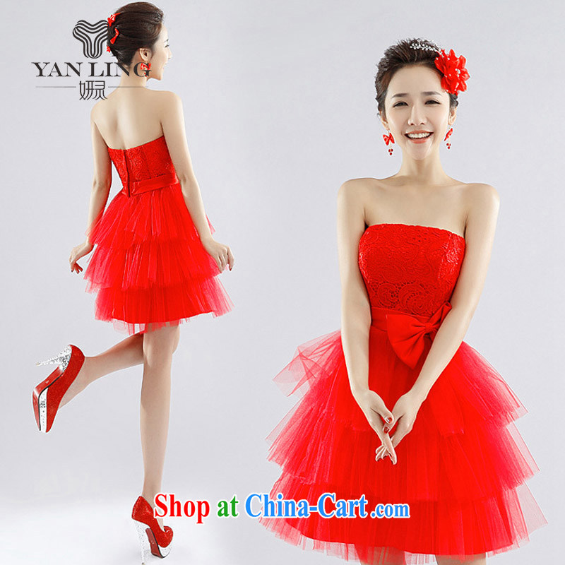 Her spirit 2015 new Korean water-soluble lace small dress bridesmaid dresses bridal wedding wedding LF 1002 red L