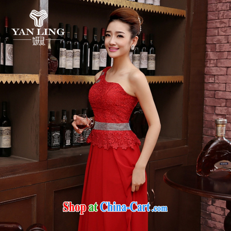 Her spirit new 2015 bridal wedding wedding dress uniform toast long red bridesmaid stylish wiped his chest autumn and winter female Red XL