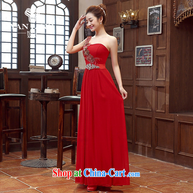 Her spirit of red bridal bridesmaid wedding dress show toast serving the shoulder Evening Dress long bridal with 2015 new deep red M, her spirit, and shopping on the Internet