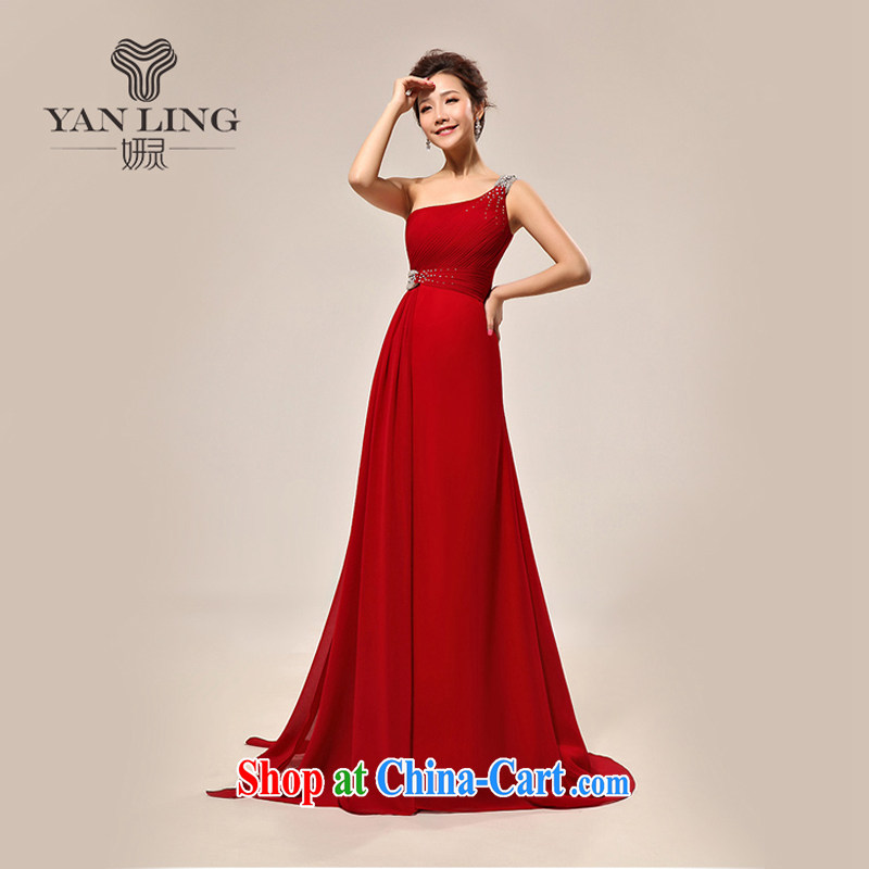 Her spirit 2015 new stylish single shoulder light drilling small red tail bows serving evening dress wedding dresses LF XXL 132