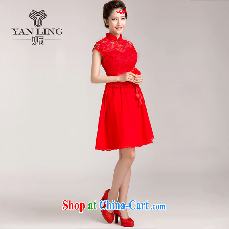 Her spirit 2015 new marriages served toast red short wedding dresses lace cheongsam dress short-sleeved M, her spirit, and shopping on the Internet