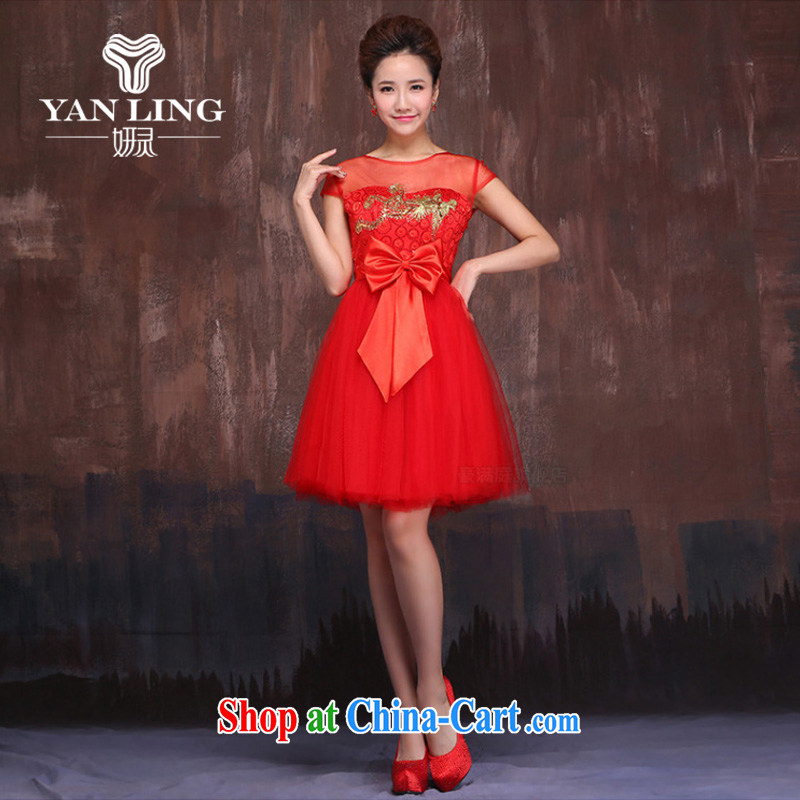 Her spirit marriages red short bows service 2015 spring and summer New Gold embroidered Bong-Openwork shoulders dress qipao XXL, her spirit, and on-line shopping