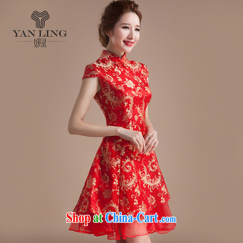 Her spirit 2015 new summer skirt dresses short wedding dresses, red retro embroidery improved wedding bridal toast serving XXL, her spirit, and shopping on the Internet