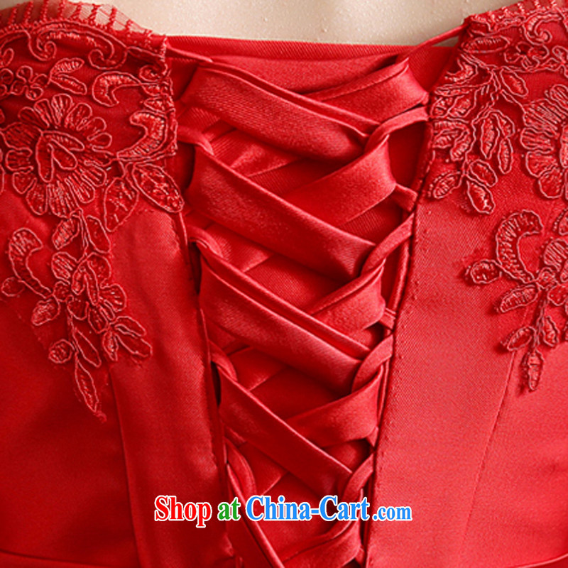 Honey, bride Red field shoulder collar long-sleeved short bridal dresses serving toast lace graphics thin bows dress red XXL, honey, bride, shopping on the Internet