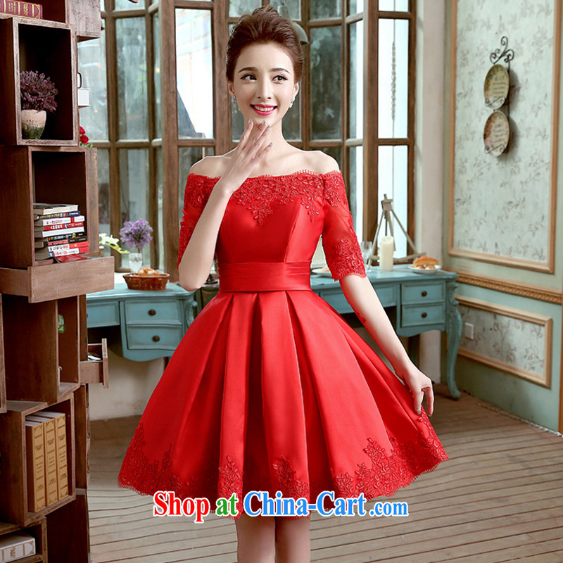Honey, bride Red field shoulder collar long-sleeved short bridal dresses serving toast lace graphics thin bows dress red XXL, honey, bride, shopping on the Internet