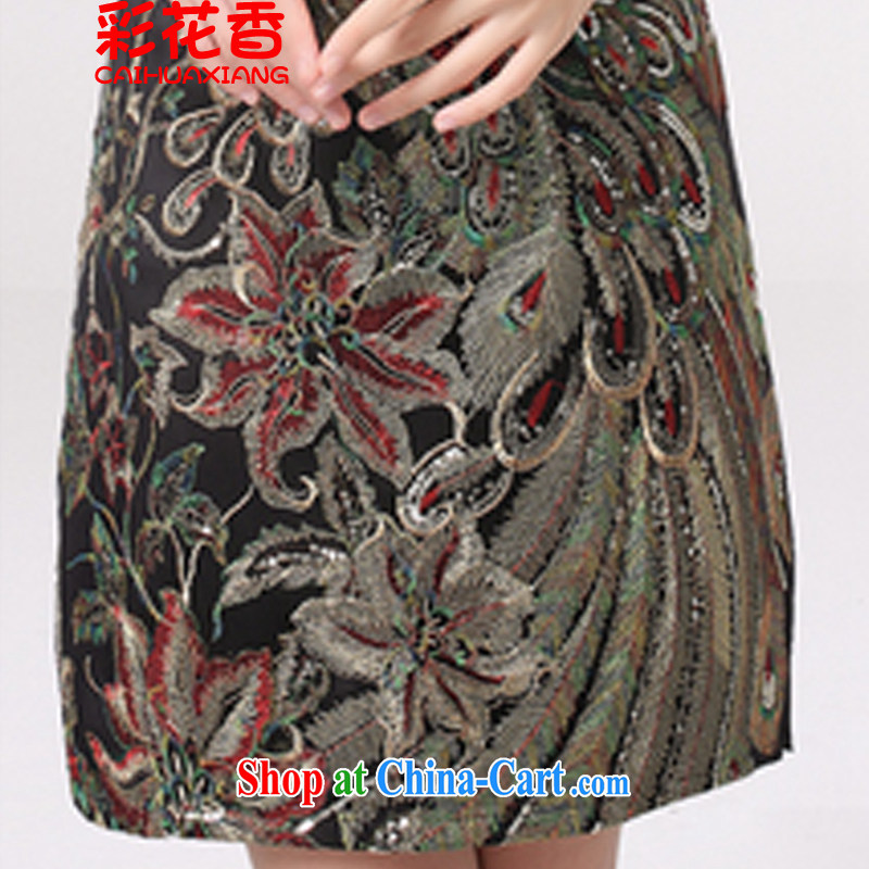 Colorful Flowers 2015 new Peacock hot Peacock embroidery cheongsam festive wedding dresses mother improved black XL, colorful flowers (CAI HUA XIANG), online shopping