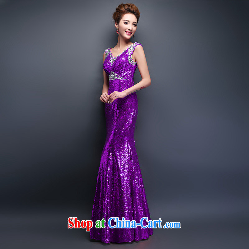 White first to approximately 2015 spring new bride's wedding dresses toast serving evening banquet, crowsfoot long cultivating graphics thin purple XXL
