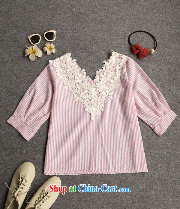 2015 girls summer new Korean fashion streaks V collar graphics thin T shirt + high waist embroidered Wide Leg Trouser press kit female summer pink and white are code pictures, price, brand platters! Elections are good character, the national distribution, so why buy now enjoy more preferential! Health