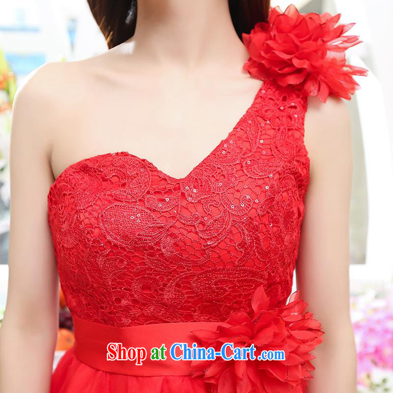Upscale dress red wedding ceremonial dress dress single shoulder strap lace shaggy skirts long-tail Princess skirt summer 2015 new apricot S, UYUK, shopping on the Internet
