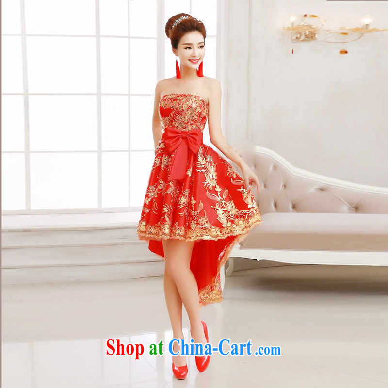 Pure bamboo love yarn new bridal dresses short before long, slender legs bows dress red dress uniform performance stage dress bridal red smears, breast is tailored to contact customer service, plain bamboo love yarn, shopping on the Internet