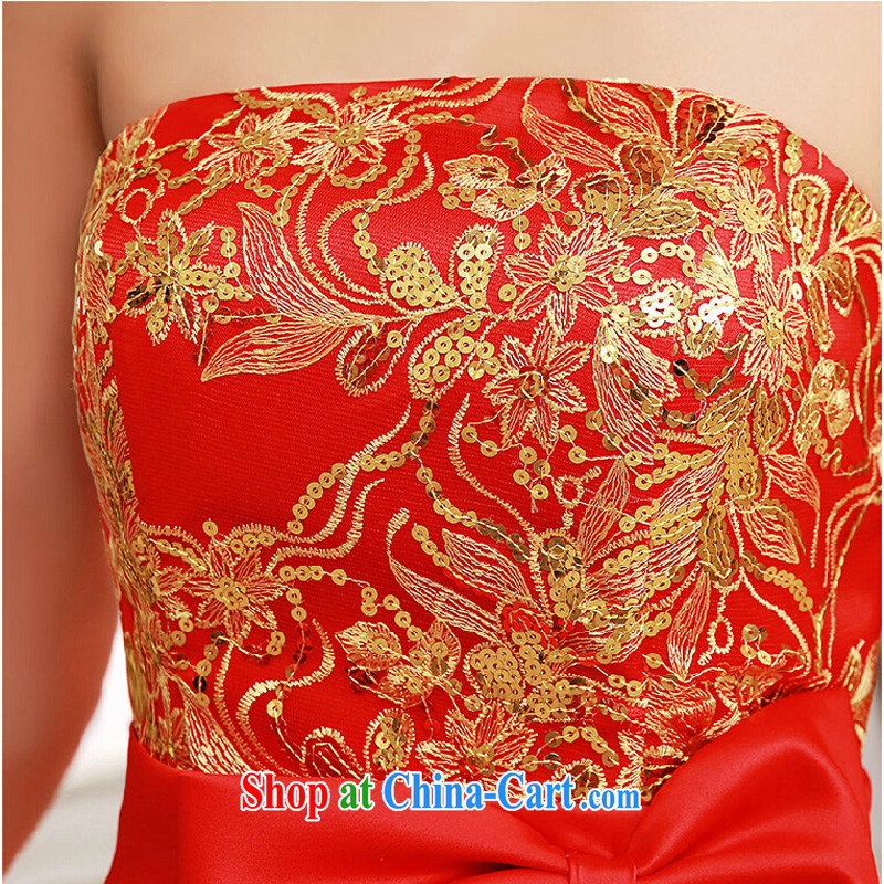 Pure bamboo love yarn new bridal dresses short before long, slender legs bows dress red dress uniform performance stage dress bridal red smears, breast is tailored to contact customer service, plain bamboo love yarn, shopping on the Internet