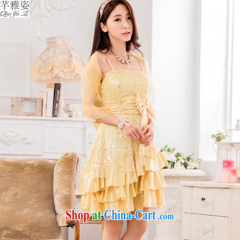 The 2015 new larger dresses straps shaggy cake skirt with silk scarf shawl, erase chest small dress thick mm PATA evening dress blue XXL approximately 145 - 165 jack, constitution, Jacob (QIANYAZI), online shopping