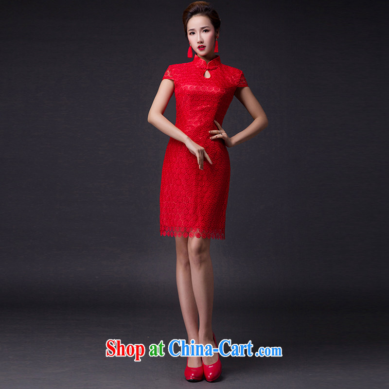 Hi Ka-hi 2015 new bows dresses, classic style retro fine embroidery only the buckle dress skirt L 004 red left size tailored