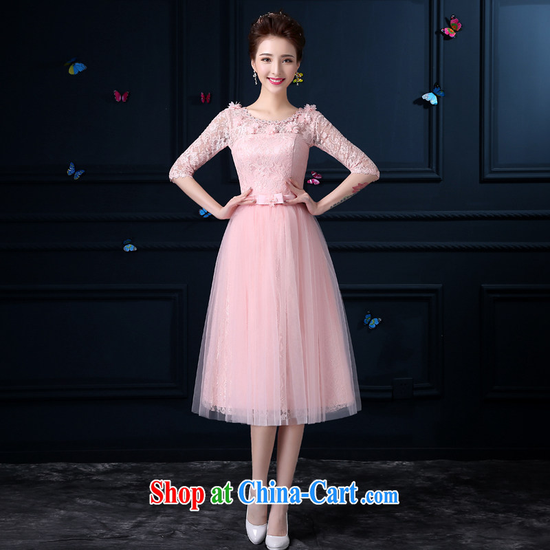A good service is a new 2015 pink bridesmaid clothing girls summer fashion, long, small dress sister's bridesmaid dress with round collar chest no flowers - Cuff in 3 XL, good service, and, shopping on the Internet