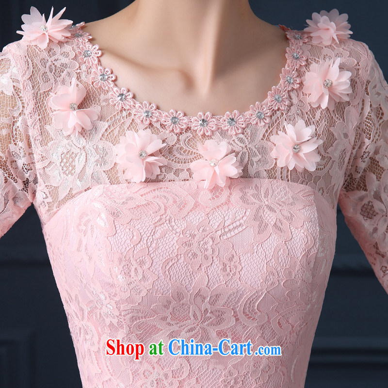 A good service is a new 2015 pink bridesmaid clothing girls summer fashion, long, small dress sister's bridesmaid dress with round collar chest no flowers - Cuff in 3 XL, good service, and, shopping on the Internet