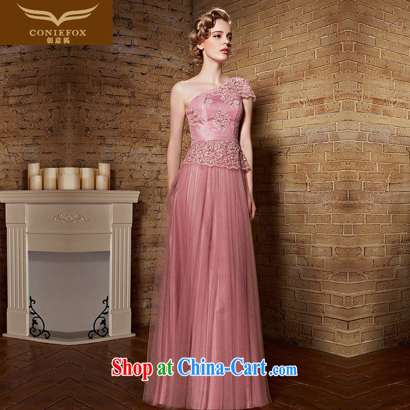 Creative Fox Evening Dress 2015 new single shoulder bridesmaid dress long pink banquet dress evening toast serving the annual dress skirt 30,893 pink XXL