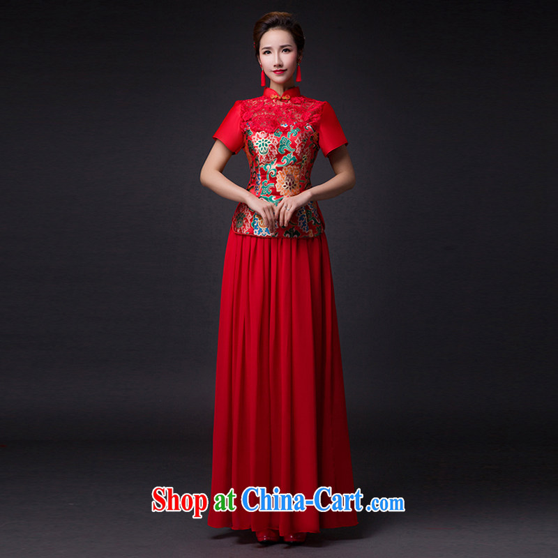 Hi Ka-hi 2015 new bows dresses, classic style retro fine embroidery only the charge-back dress skirt L 019 red XXL