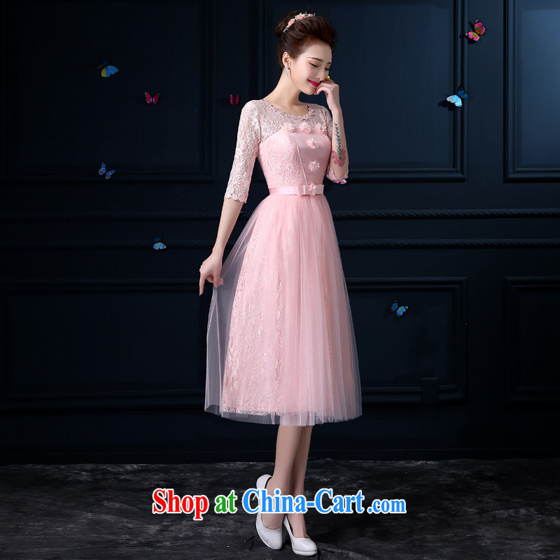 A good service is a new 2015 bridesmaid clothing female summer, long, accompanied by her sister in her small dress bridesmaid dress with round collar chest with flowers, 3 cuff XL, good service, and shopping on the Internet