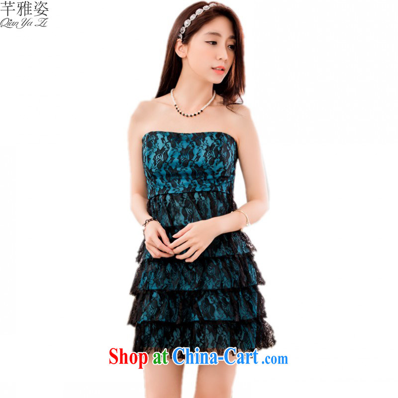 The 2015 new larger dress stylish sexy bare shoulders bare chest lace dresses GALLUS DRESS Evening Dress night stores cake skirt skirts Show Blue XL approximately 120 - 140 jack