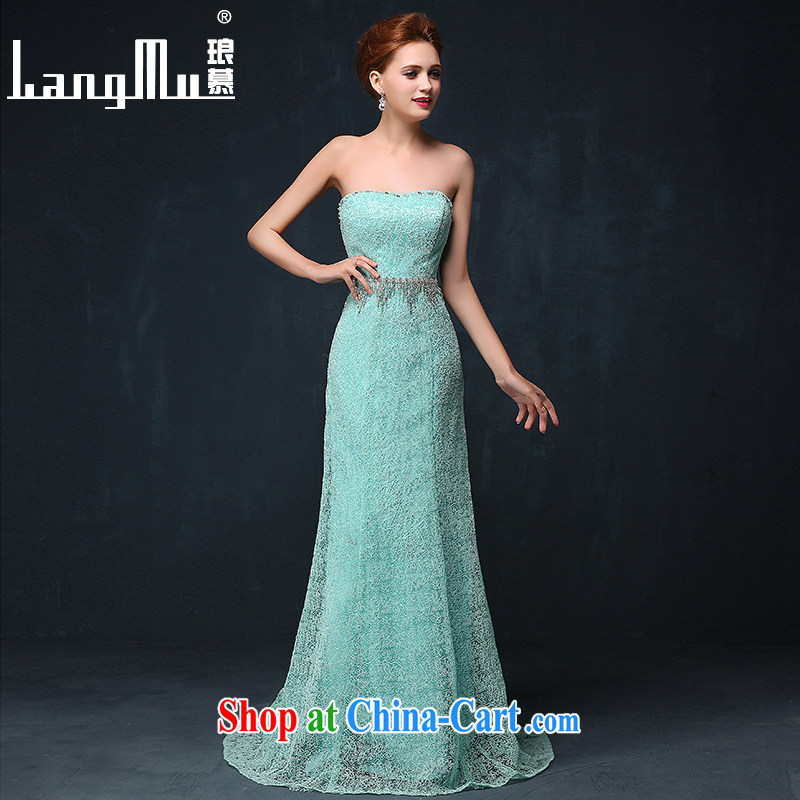 Luang Prabang in 2015 new lace bare chest beauty dress bride wedding toast clothing evening dress dress long summer Lake blue XL