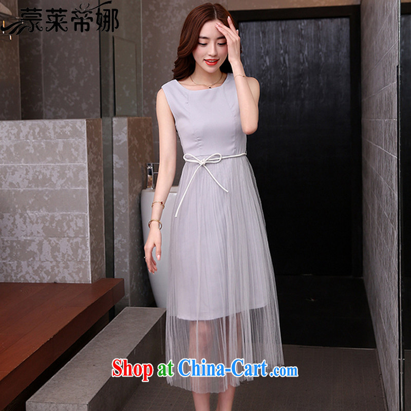 Tony Blair, in Dili, 2015 summer new Korean Wave in cultivating long spring snow solid woven summer dresses women's clothing 611 gray L