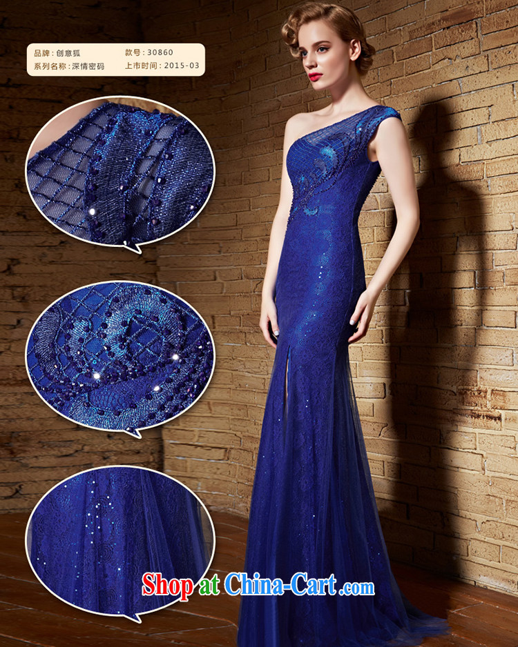 Creative Fox Evening Dress blue bridal wedding dresses evening dress toast clothing lace single shoulder banquet long fall to dress the dresses show 30,860 blue XXL pictures, price, brand platters! Elections are good character, the national distribution, so why buy now enjoy more preferential! Health