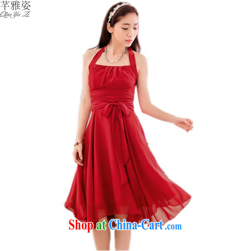 The 2015 new stylish solid-colored snow-woven dresses XL sexy exposed back dress is also the strap skirt annual meeting with her sister dress dress scarlet XXXL approximately 160 - 180 jack