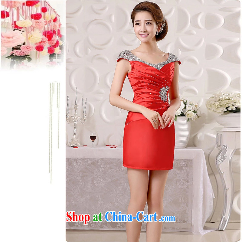Pure bamboo love yarn short bows Service Bridal Fashion 2015 new dual-shoulder banquet dress hostess dresses beauty spring and summer red XXL, pure bamboo love yarn, shopping on the Internet