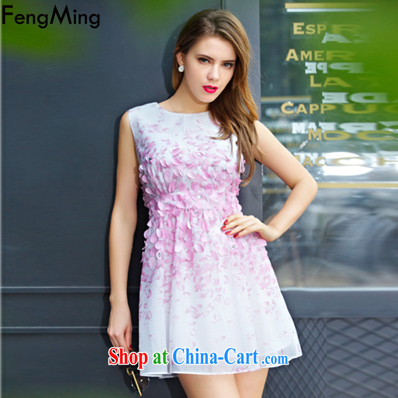 Abundant Ming summer 2015 the European site name Yuan vest dress girls to the staples staples Pearl flower stamp snow woven dresses pink XL, HSBC Ming (FengMing), online shopping