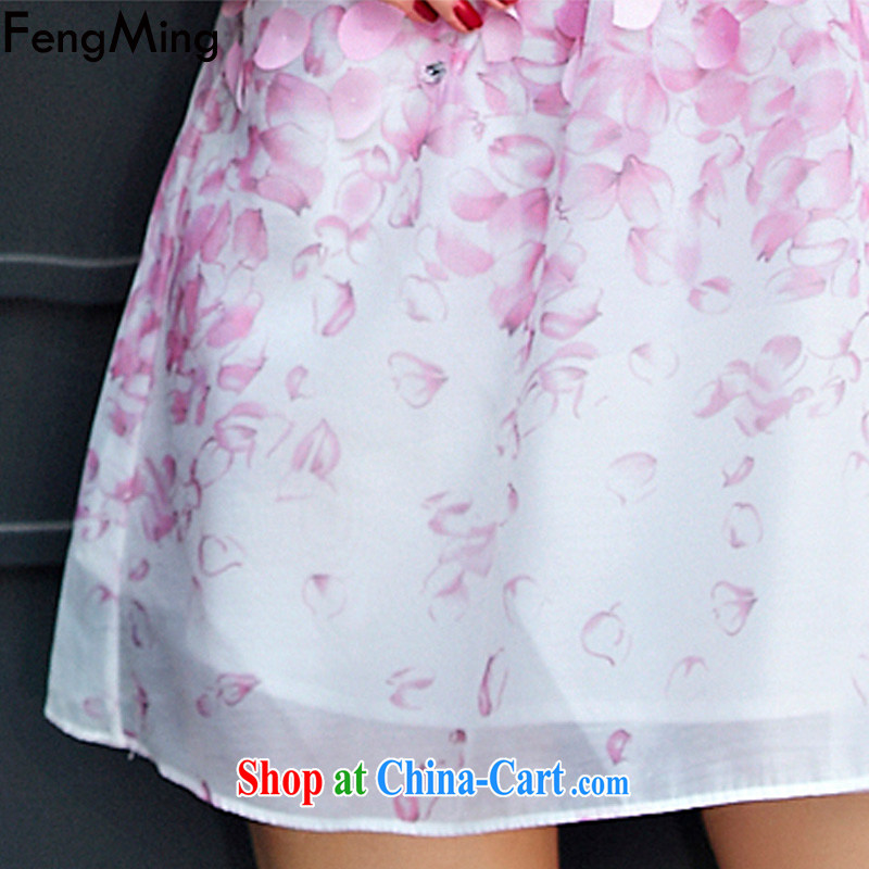 Abundant Ming summer 2015 the European site name Yuan vest dress girls to the staples staples Pearl flower stamp snow woven dresses pink XL, HSBC Ming (FengMing), online shopping
