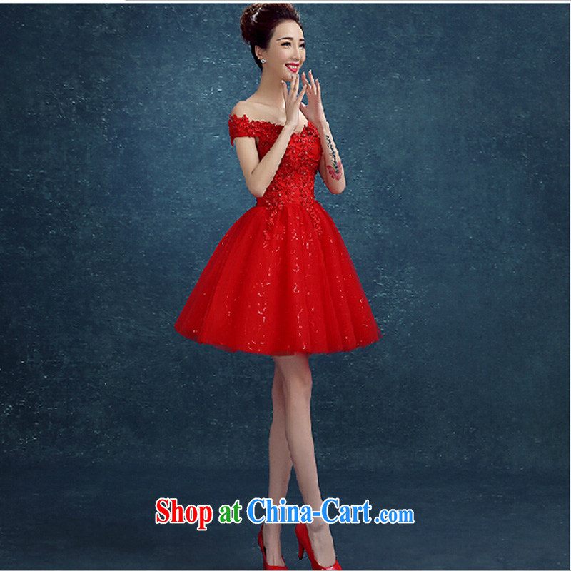 Bridal toast serving short skirts spring and summer new stylish Red field shoulder lace wedding dresses small bridesmaid dress red L so Balaam, and shopping on the Internet