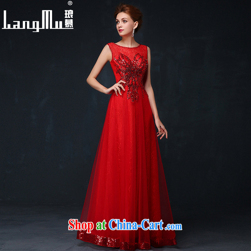 In Luang Prabang in 2015 of new dress double-shoulder-length, banquet overlay red dress show Service Bridal toast serving summer china red XL