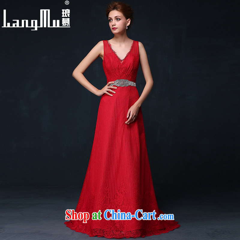 In Luang Prabang in 2015 of new dress double-shoulder lace back exposed V deep red evening dress dress bridal toast serving summer red XL