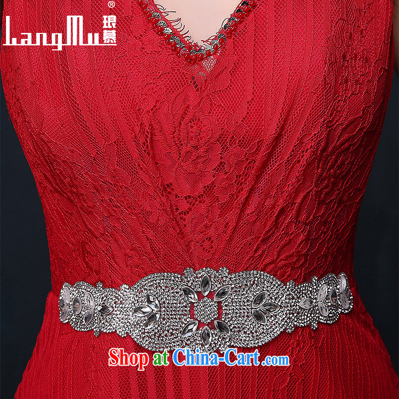 In Luang Prabang in 2015 of new dress double-shoulder lace back exposed V deep red evening dress dress bridal toast serving summer red XL, Luang Prabang, and shopping on the Internet
